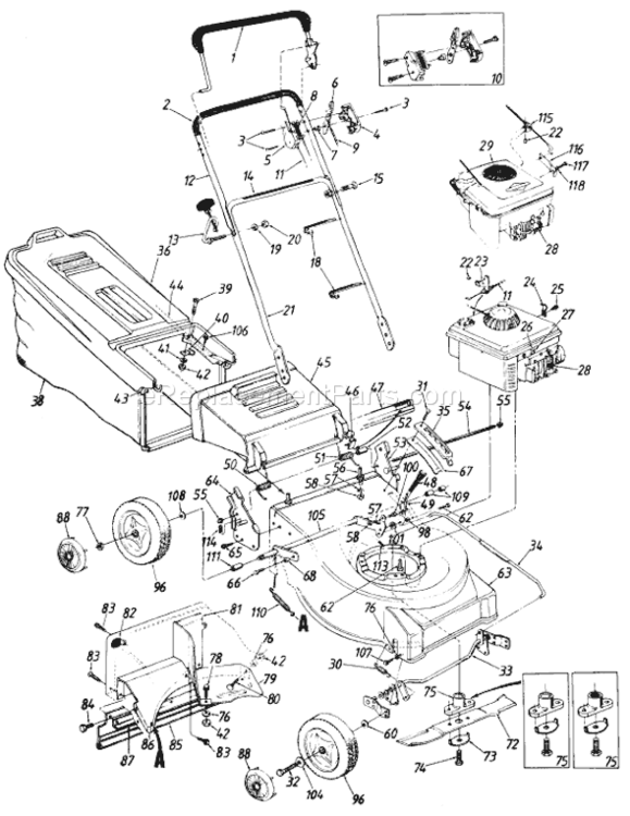 Page A Diagram and Parts List for 118-436R000 1988 MTD Lawn Mower