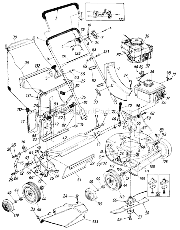 Page A Diagram and Parts List for 119-119R000 1989 MTD Lawn Mower