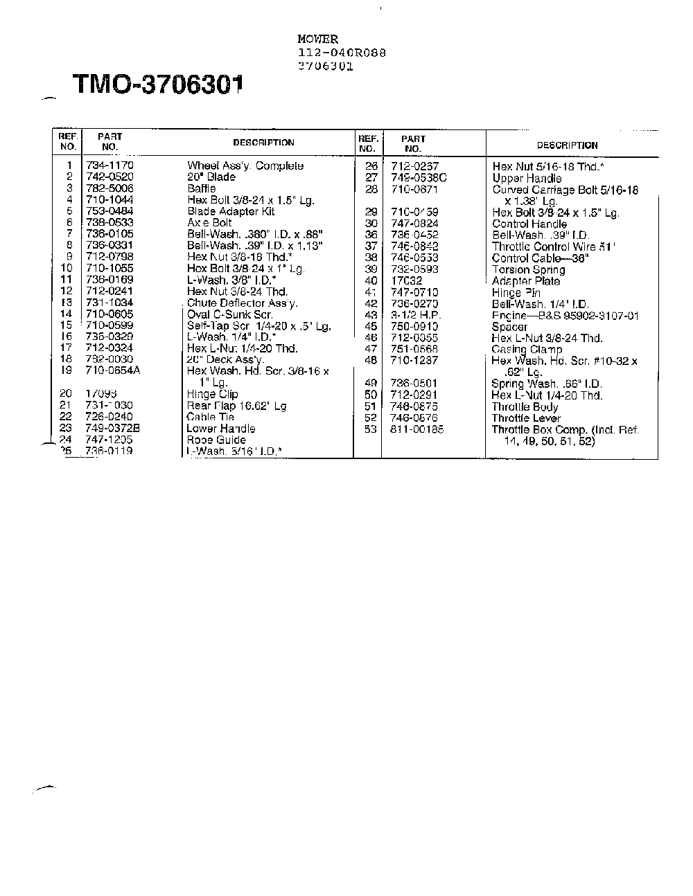 Mower page 2 Diagram and Parts List for 3706301  MTD Lawn Mower