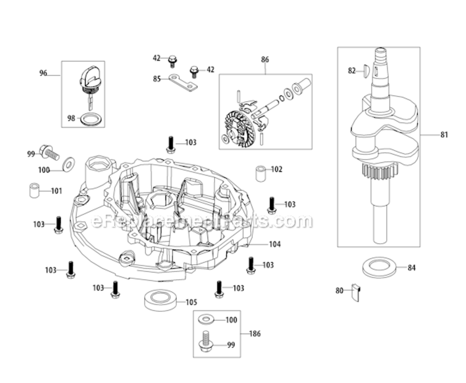 1P65Nu_Crankshaft_And_Crankcase_Cover Diagram and Parts List for 11A-02JX700  MTD Lawn Mower