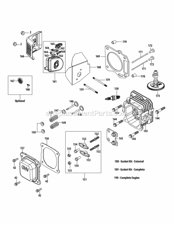 1P65Nu_Cylinder_Head Diagram and Parts List for 11A-02JX706 2013 MTD Lawn Mower
