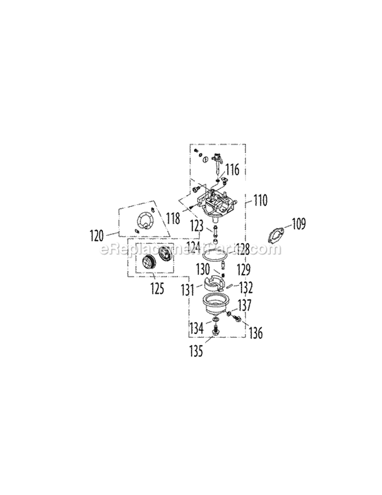 Carburetor Diagram and Parts List for 11A-A1JC027 2011 MTD Lawn Mower