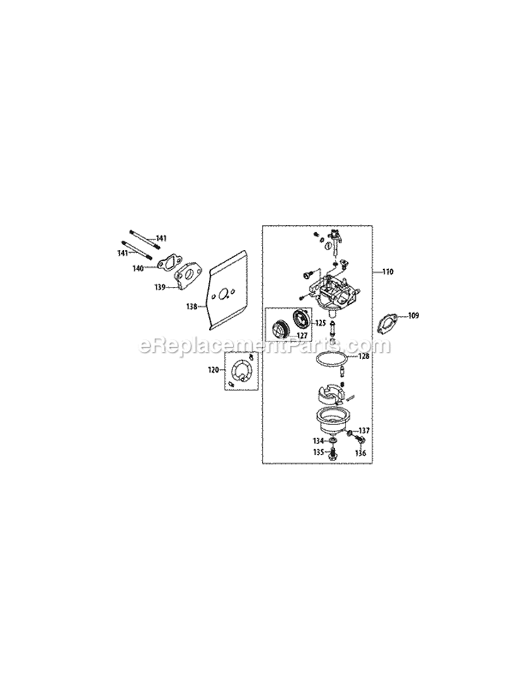 Carburetor Assembly Diagram and Parts List for 11A-A1JC027 2012 MTD Lawn Mower