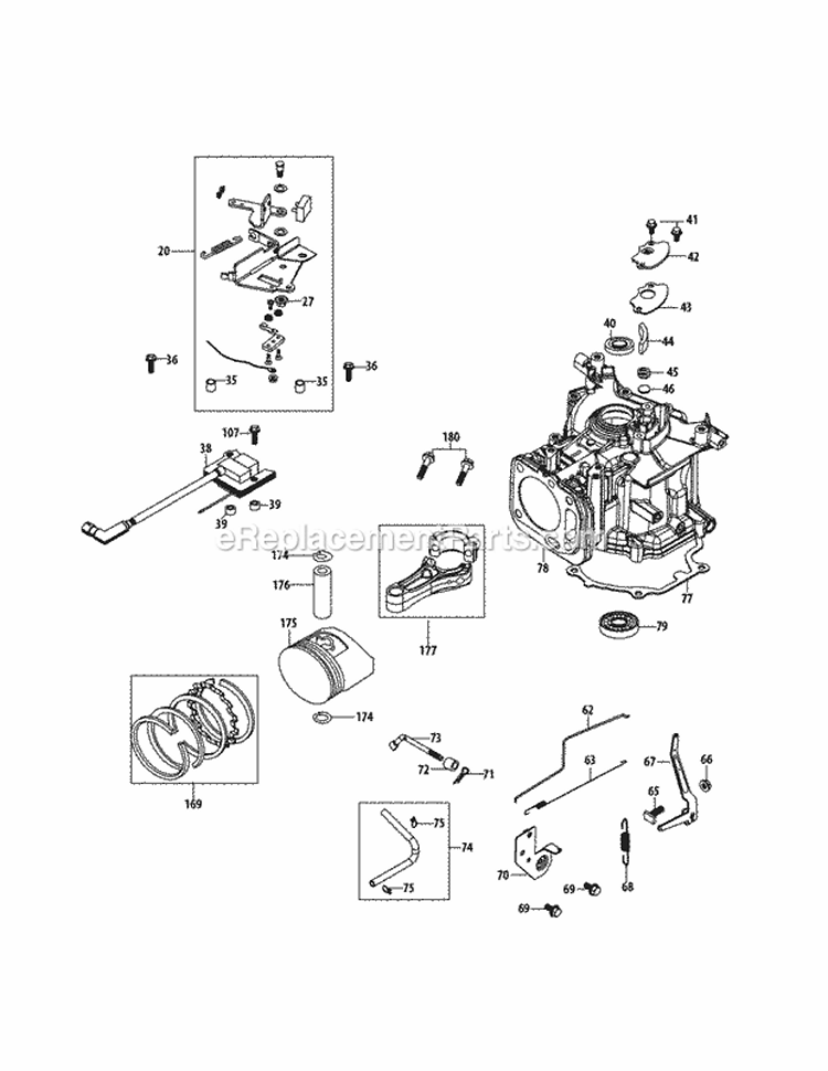 Crankcase Diagram and Parts List for 11A-A1JC027 2012 MTD Lawn Mower
