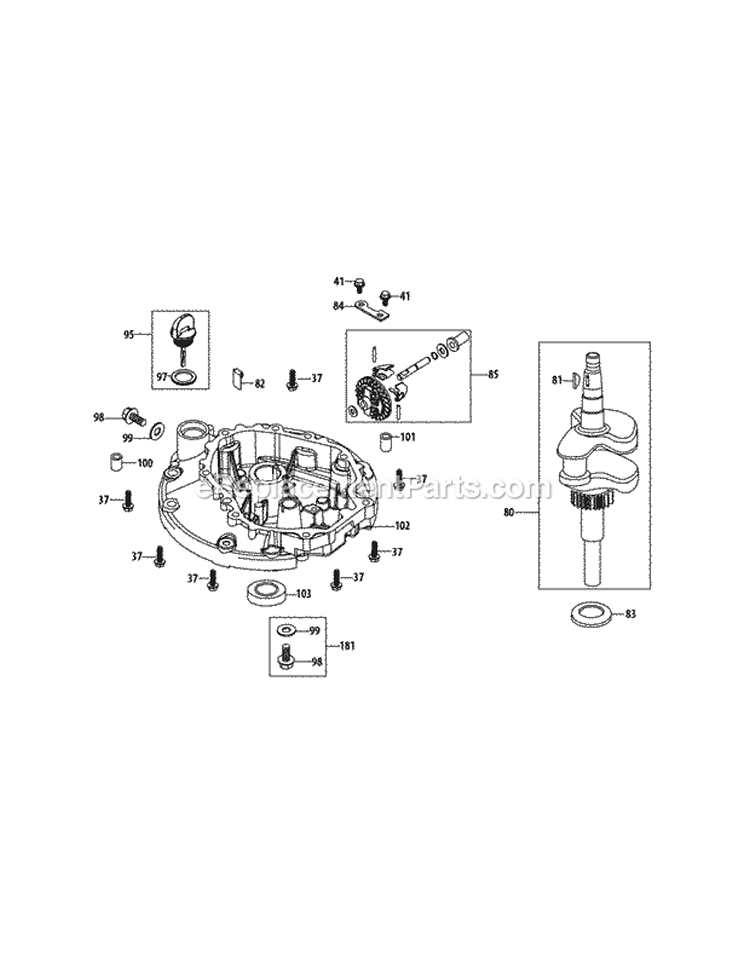 Crankshaft & Crankcase Cover Diagram and Parts List for 11A-A1JC027 2012 MTD Lawn Mower