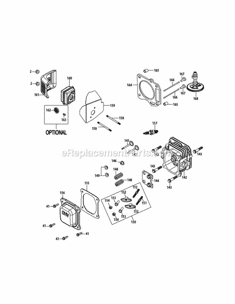 Cylinder Head Diagram and Parts List for 11A-A1JC027 2012 MTD Lawn Mower