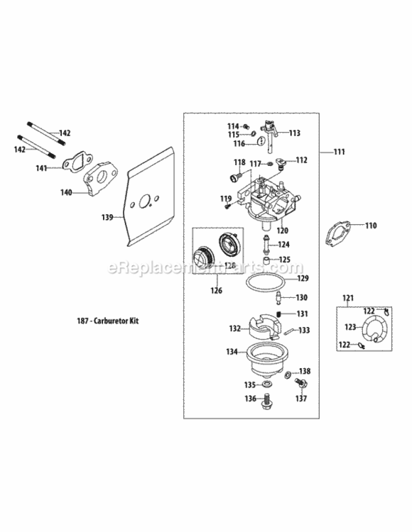 1P65Bu_Carburetor Diagram and Parts List for 11A-A1JT706 2013 MTD Lawn Mower