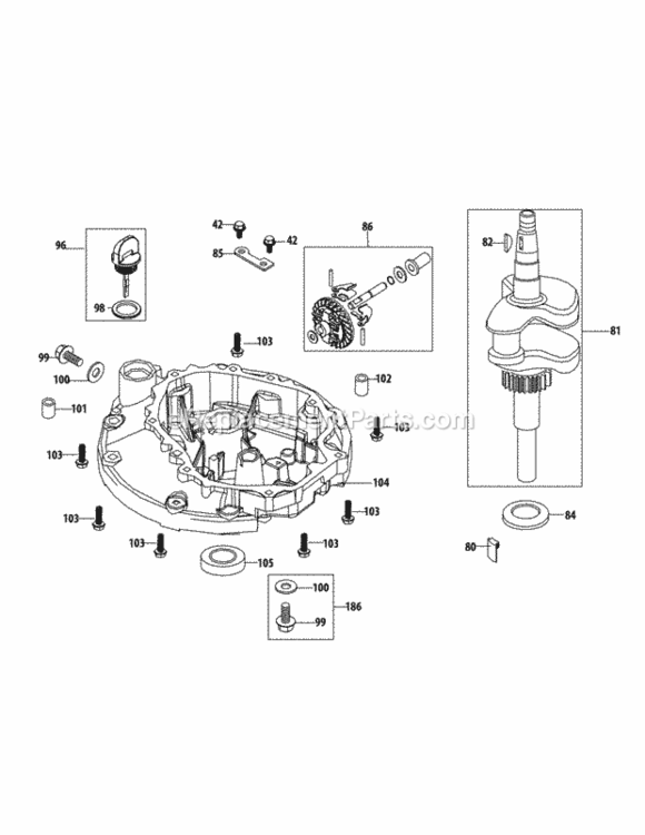 1P65Bu_Crankshaft_And_Crankcase_Cover Diagram and Parts List for 11A-A1JT706 2013 MTD Lawn Mower