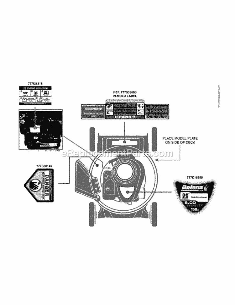 Label Map Diagram and Parts List for 11A-A44E065 2011 MTD Lawn Mower