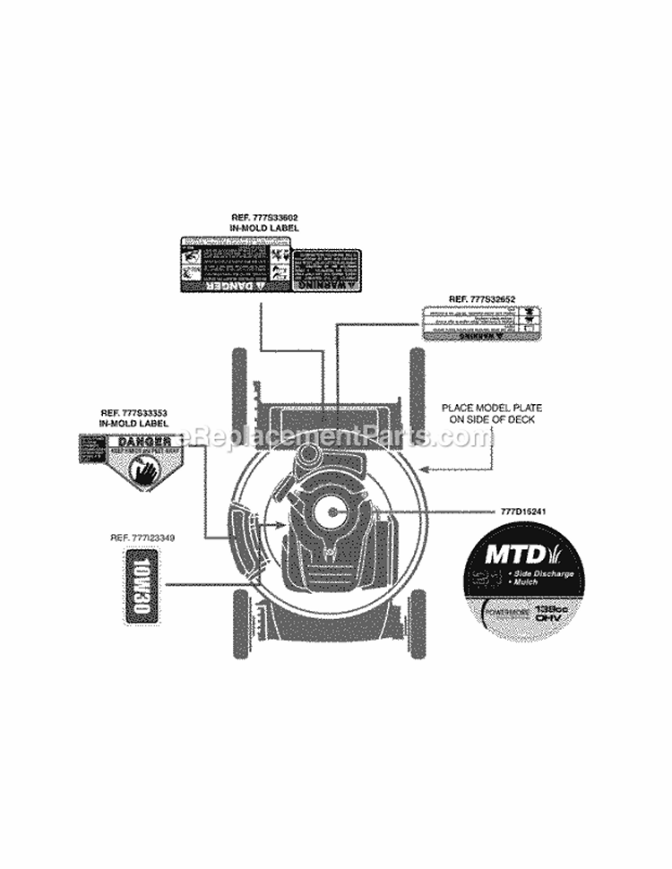 Page I Diagram and Parts List for 11A-B0JC006 2011 MTD Lawn Mower