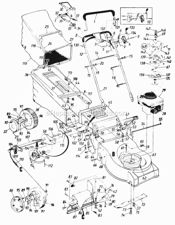 Page B Diagram and Parts List for 120-476B000 1990 MTD Lawn Mower