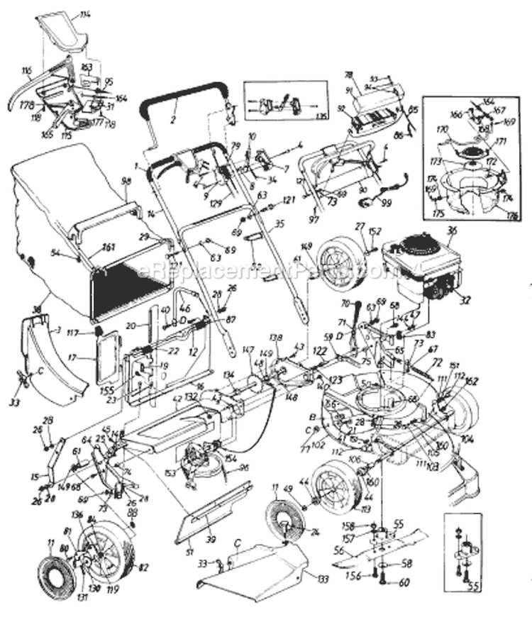 Page A Diagram and Parts List for 120-848E000 1990 MTD Lawn Mower