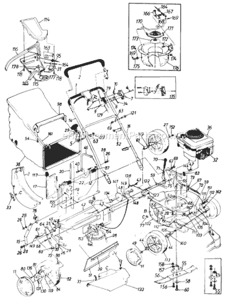 Page B Diagram and Parts List for 120-848R000 1990 MTD Lawn Mower