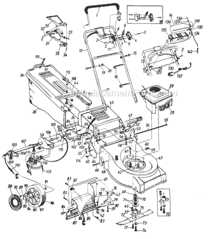Page B Diagram and Parts List for 121-476E000 1991 MTD Lawn Mower