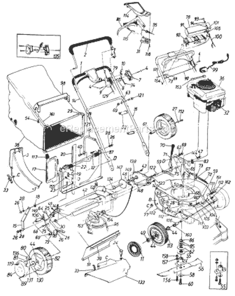 Page A Diagram and Parts List for 121-838E000 1991 MTD Lawn Mower