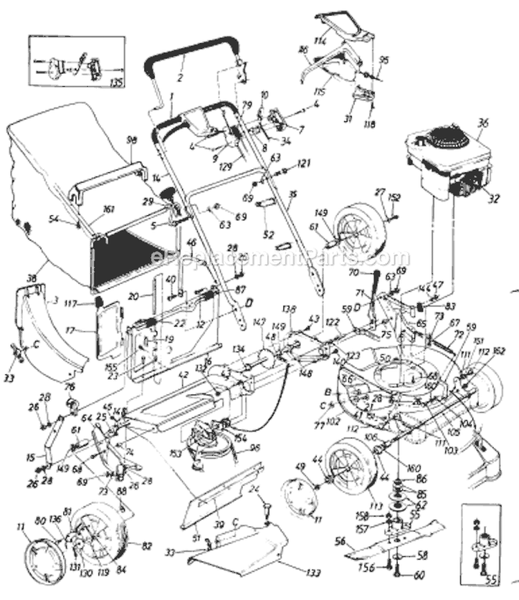 Page B Diagram and Parts List for 121-838R000 1991 MTD Lawn Mower