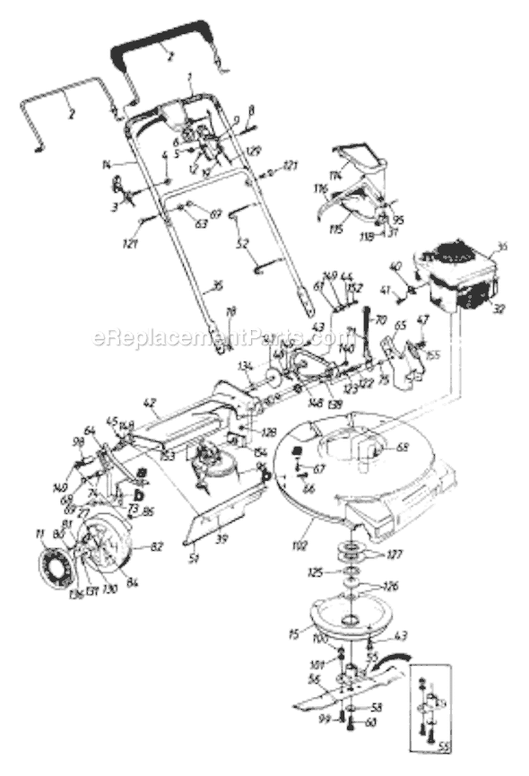 Page B Diagram and Parts List for 122-115R314 1993 MTD Lawn Mower