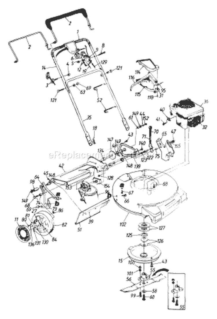 Page B Diagram and Parts List for 122-118R033 76888 -1992 MTD Lawn Mower