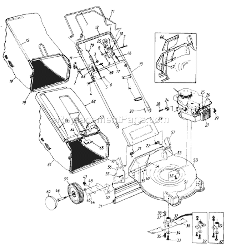 Page B Diagram and Parts List for 122-456R033 75749 -1992 MTD Lawn Mower