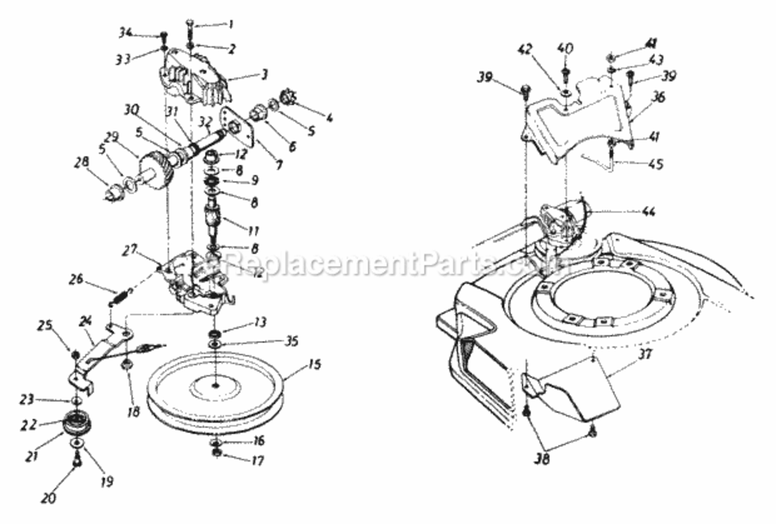 Transmission Diagram and Parts List for 122-528R054 1992 MTD Lawn Mower