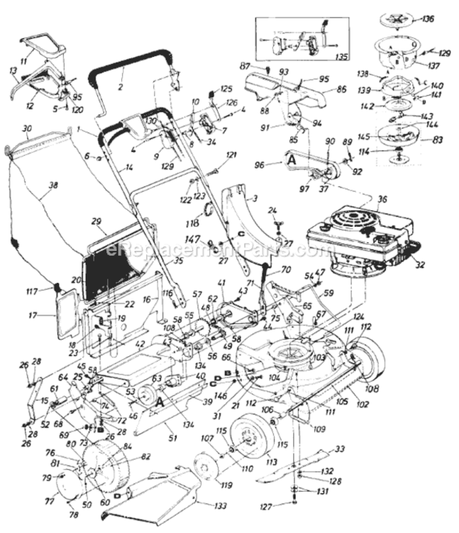 Page A Diagram and Parts List for 12213S 1985 MTD Lawn Mower