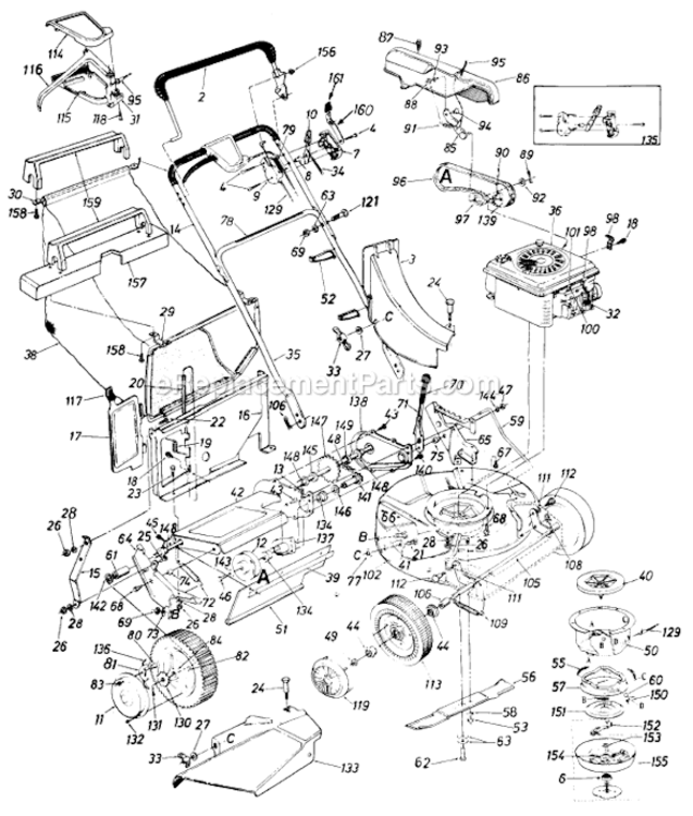 Page A Diagram and Parts List for 12214C 1986 MTD Lawn Mower