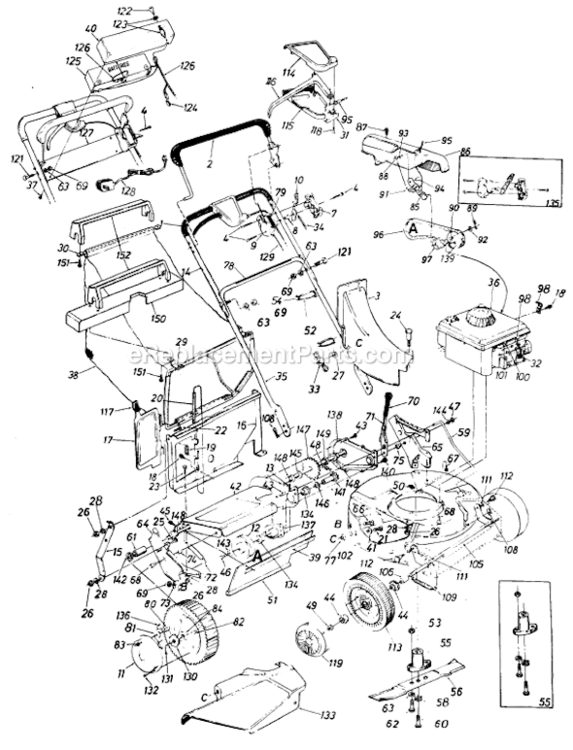 Page A Diagram and Parts List for 12216C 1986 MTD Lawn Mower