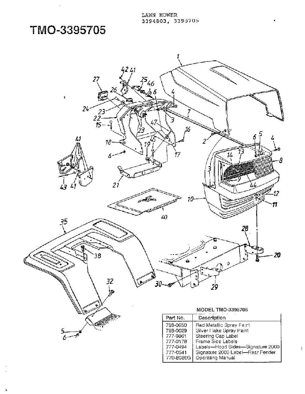 12.5hp 42" lawn tractor Diagram and Parts List for 3395705  MTD Lawn Tractor