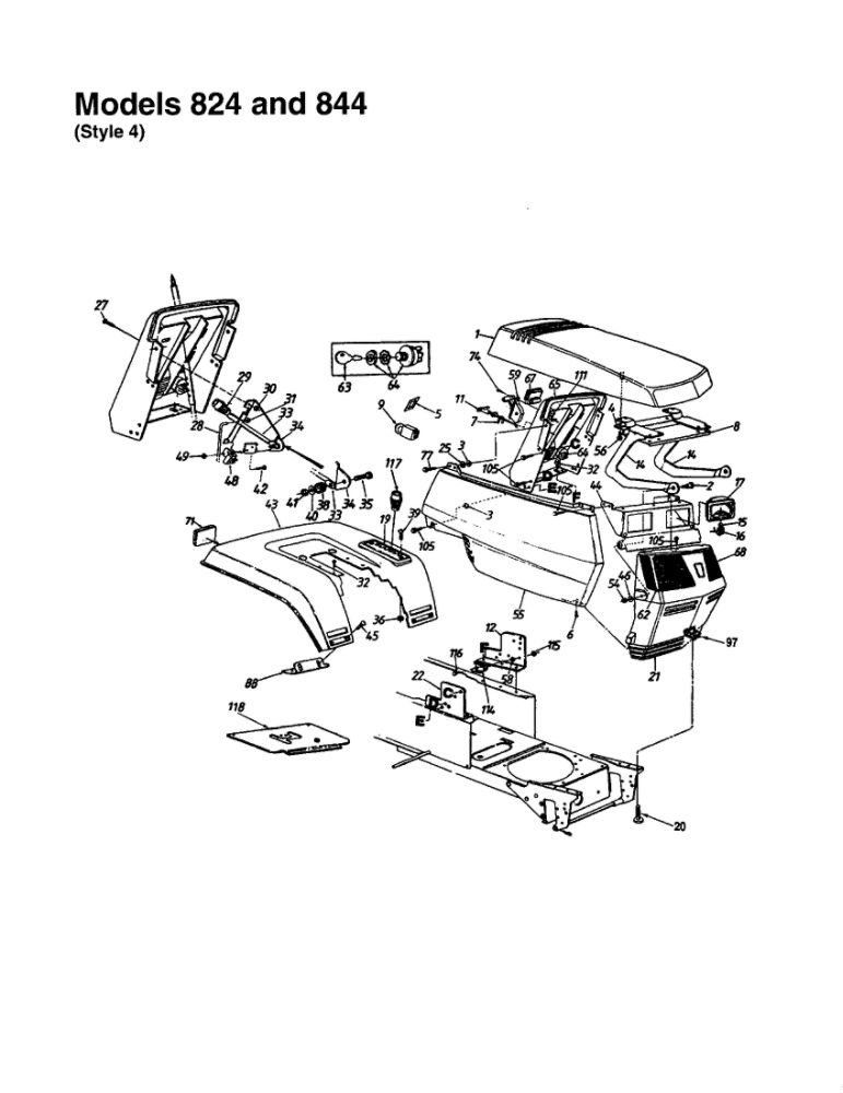 Hood/Grille 3 Diagram and Parts List for 820 THRU 829 MTD Lawn Tractor