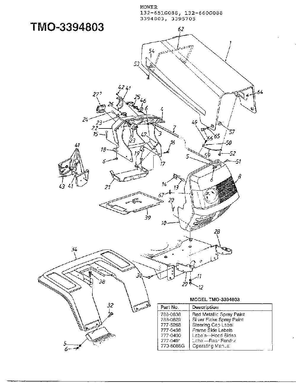 Mower Diagram and Parts List for 3395705  MTD Lawn Tractor