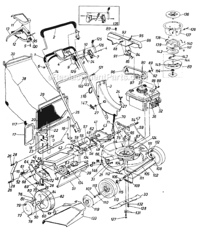 Page A Diagram and Parts List for 125-214-000 1985 MTD Lawn Mower