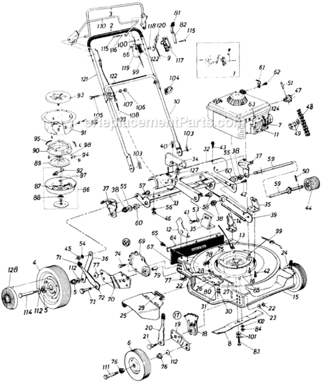 Page A Diagram and Parts List for 125-224-000 1985 MTD Lawn Mower