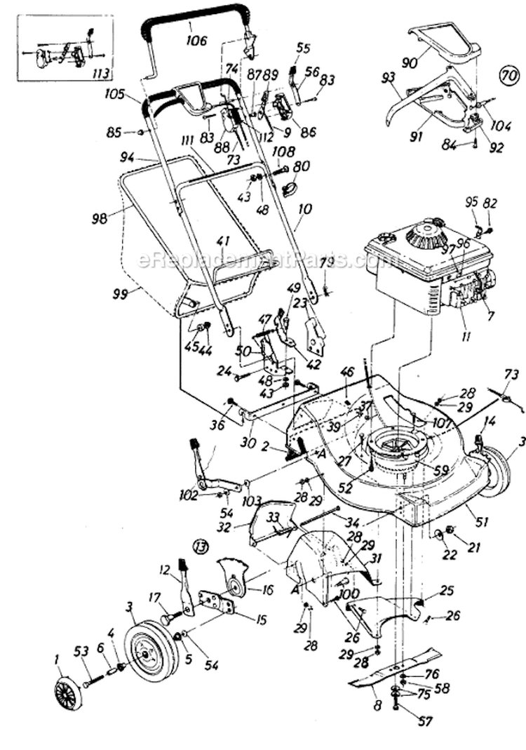 Page A Diagram and Parts List for 125-364-000 1985 MTD Lawn Mower
