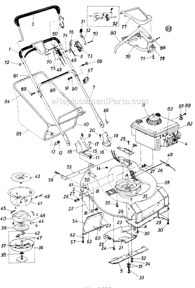 Page A Diagram and Parts List for 125-374-019 1985 MTD Lawn Mower