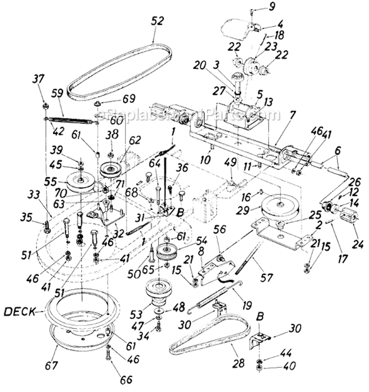 Page B Diagram and Parts List for 12553S 1985 MTD Lawn Mower