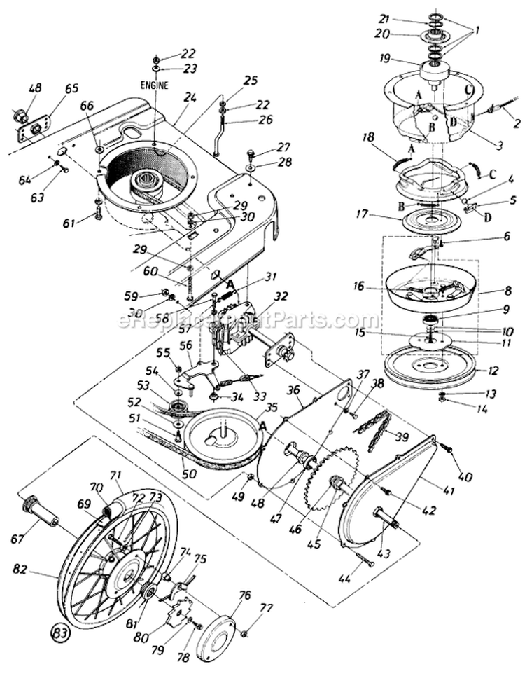 Page B Diagram and Parts List for 12560C 1986 MTD Lawn Mower