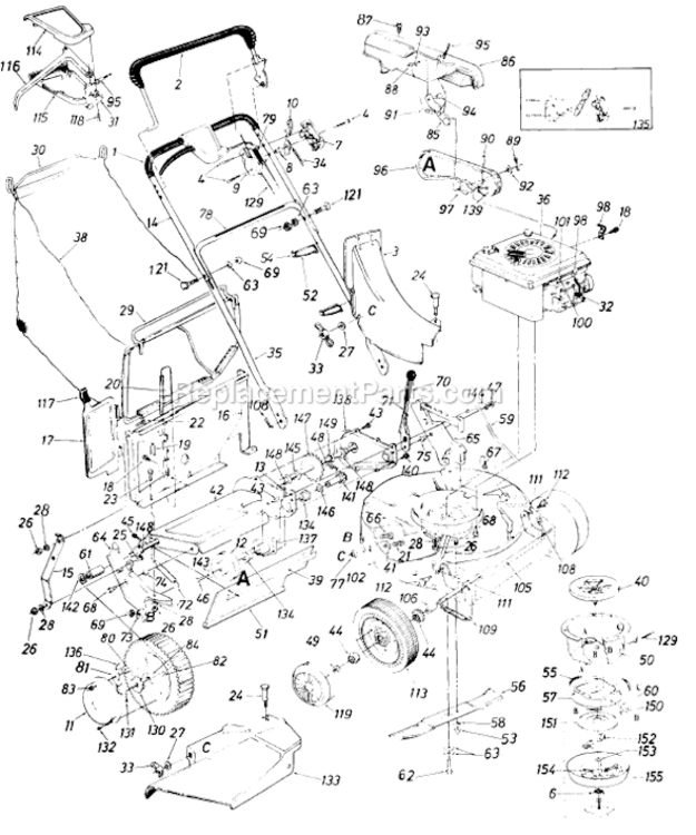 Page A Diagram and Parts List for 126-214-000 1986 MTD Lawn Mower