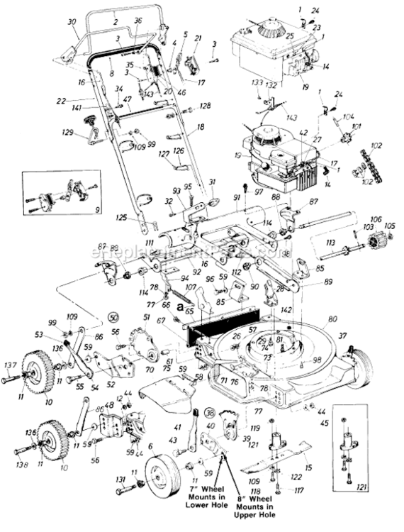 Page A Diagram and Parts List for 126-282-000 1986 MTD Lawn Mower