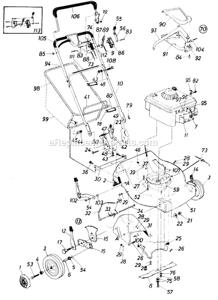 Page A Diagram and Parts List for 126-364-000 1986 MTD Lawn Mower
