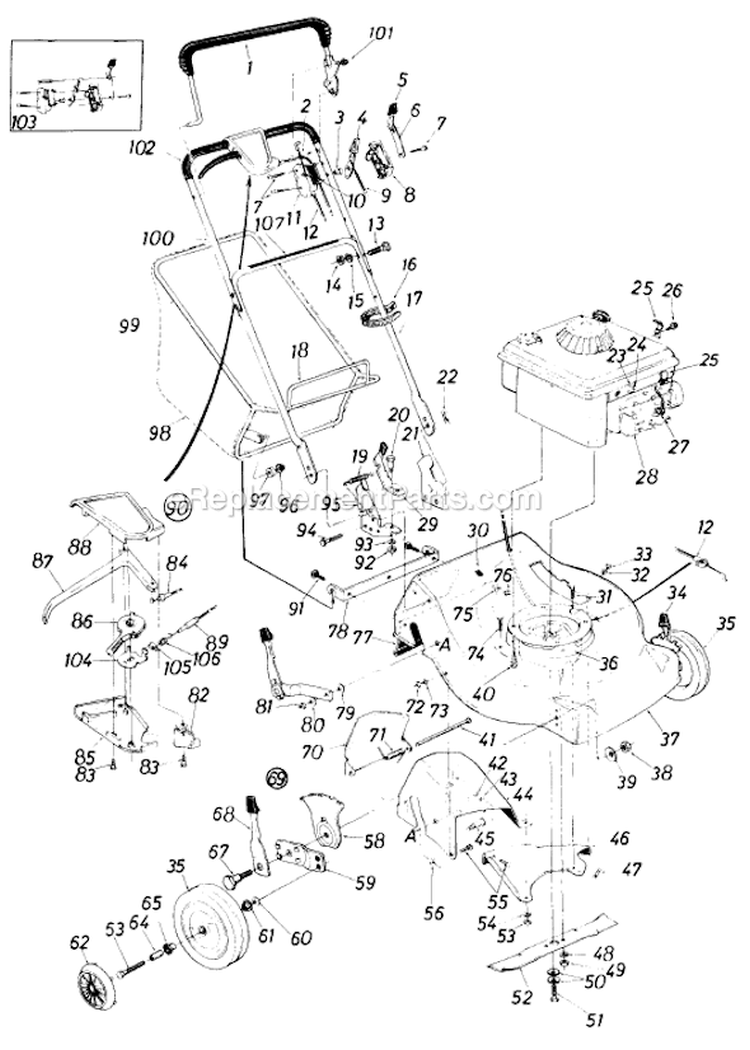 Page A Diagram and Parts List for 126-365-000 1986 MTD Lawn Mower