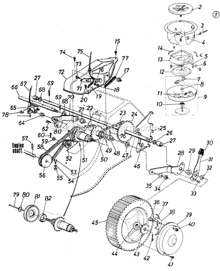 Page B Diagram and Parts List for 126-365-000 1986 MTD Lawn Mower