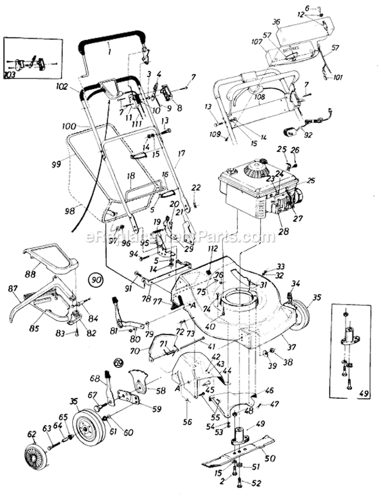 Page A Diagram and Parts List for 126-366-000 1986 MTD Lawn Mower