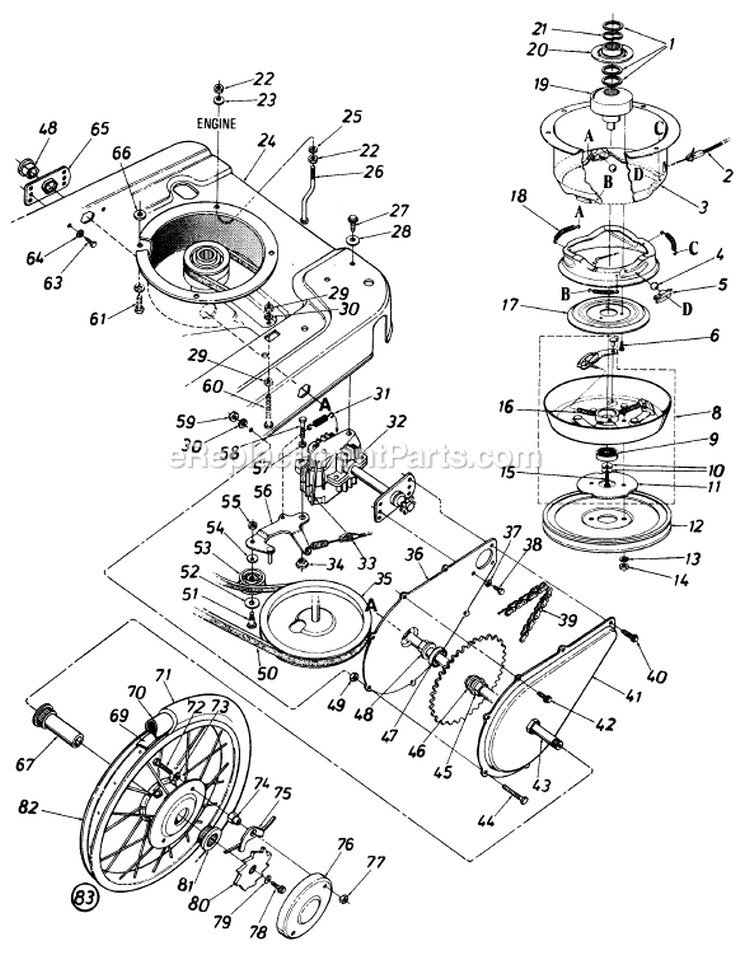 Page B Diagram and Parts List for 126-560-029 1986 MTD Lawn Mower