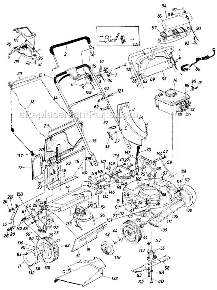 Page A Diagram and Parts List for 127-196-000 1987 MTD Lawn Mower