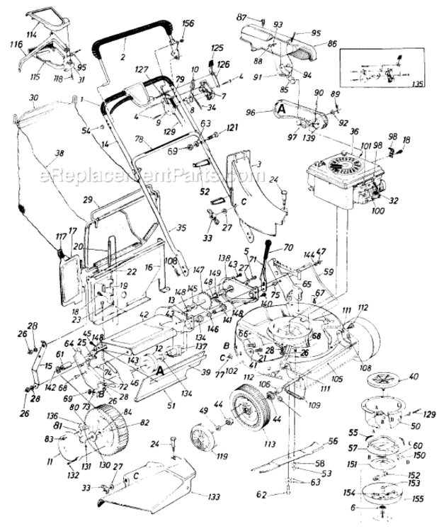 Page A Diagram and Parts List for 127-214-000 1987 MTD Lawn Mower