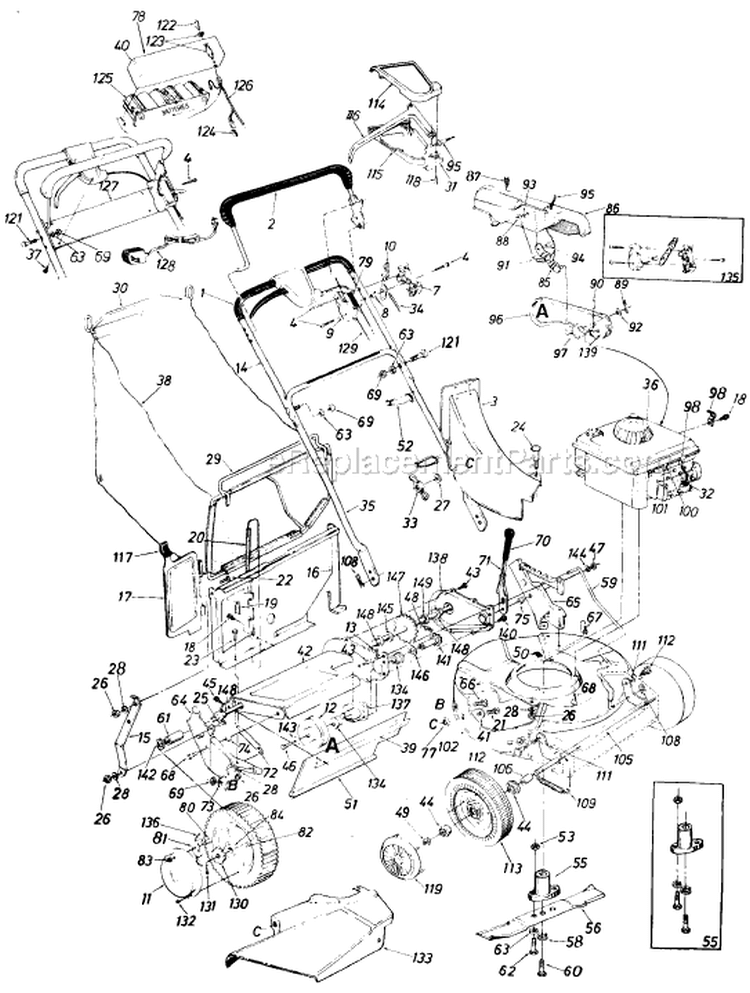 Page A Diagram and Parts List for 127-216-050 1987 MTD Lawn Mower