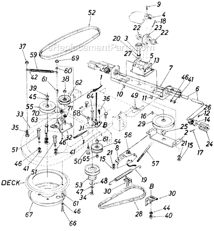 Page B Diagram and Parts List for 127-553-054 1987 MTD Lawn Mower