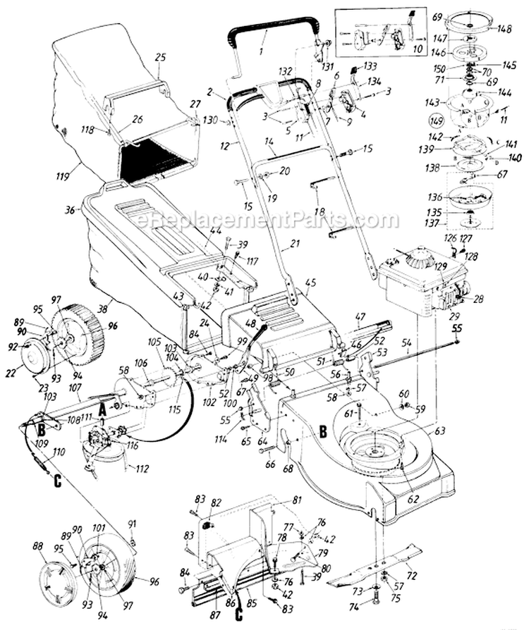 Page C Diagram and Parts List for 128-476B135  MTD Lawn Mower