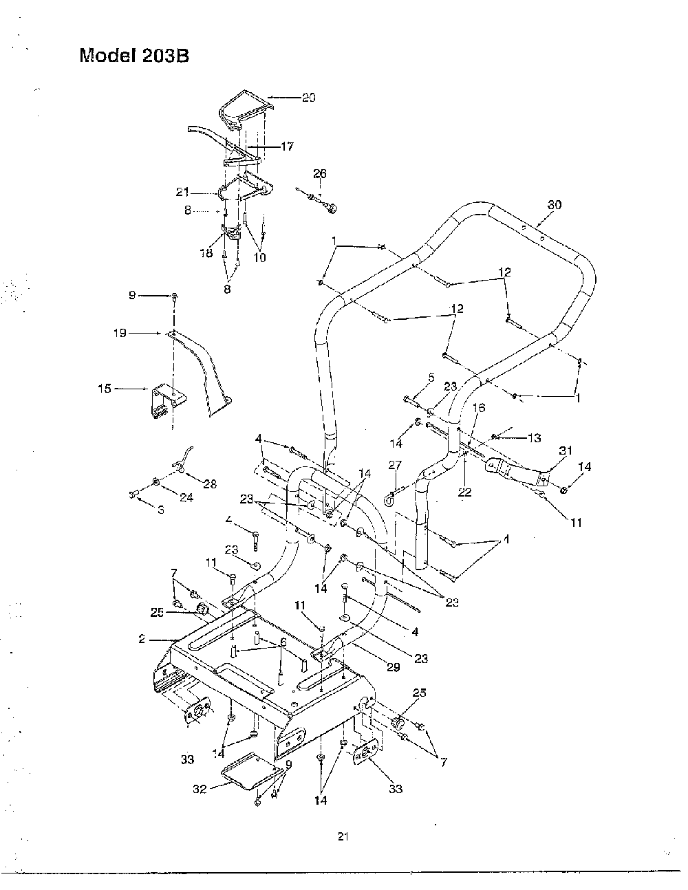 Frame/handle Diagram and Parts List for 103A  MTD Chipper Shredder