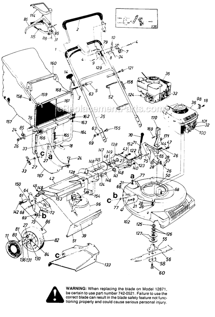 Page A Diagram and Parts List for 12871-8 1988 MTD Lawn Mower